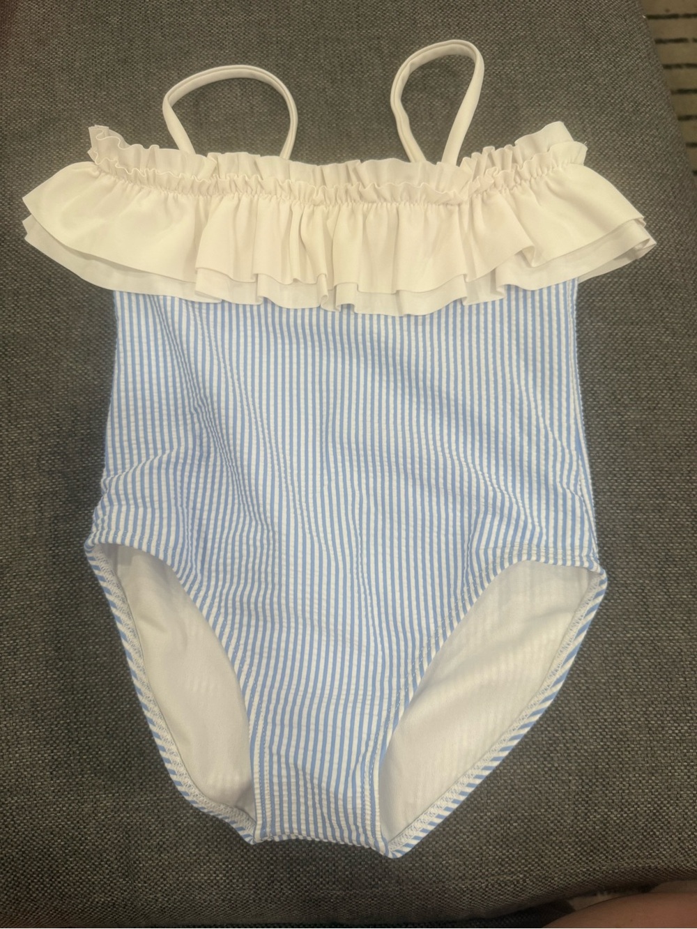Janie and Jack Girls Blue and White Seersucker Ruffle One-Piece Swimsuit
